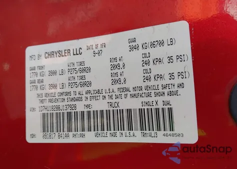 2008 Dodge Ram 1500 Laramie из США, поврежденный, VIN 1D7HU18288J137928